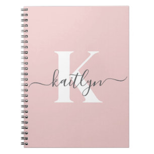 Caderno Espiral Monograma Elegante em Rosa Bege e Cinza