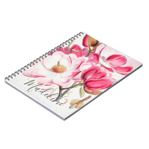 Caderno Espiral Monograma Elegante Feminino de Primavera Cor Rosa