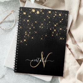 Caderno Espiral Monograma Elegante Glitter Diamond Glitter Dourado