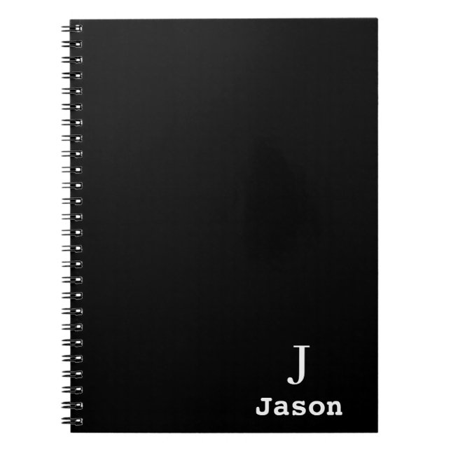 Caderno Espiral Monograma Elegante Nome inicial Preto Personalizad (Frente)