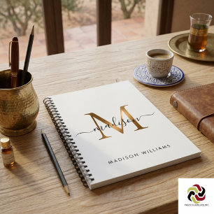 Caderno Espiral Monograma Elegante Preto Dourado Escrito Escritóri