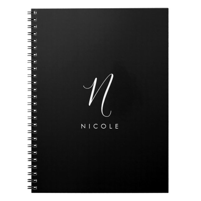Caderno Espiral Monograma Elegante Preto e Branco (Frente)