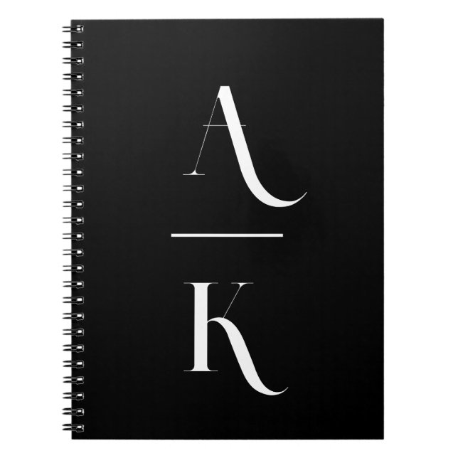 Caderno Espiral Monograma elegante preto e branco (Frente)