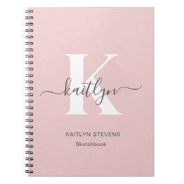 Caderno Espiral Monograma Elegante Rosa Bege em Letra Cursiva