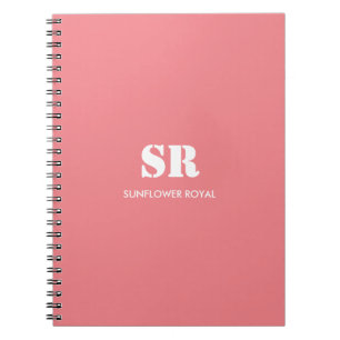 Caderno Espiral Monograma Elegante Rosa Mínimo