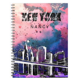 Caderno Espiral Monograma, esboço, skyline de New York
