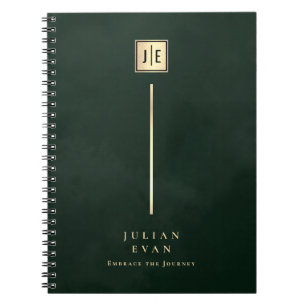 Caderno Espiral Monograma Espiral Vintage em Ouro Verde Esmeralda