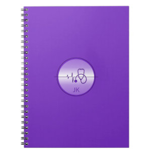 Caderno Espiral Monograma Estetoscópio Médico Roxo