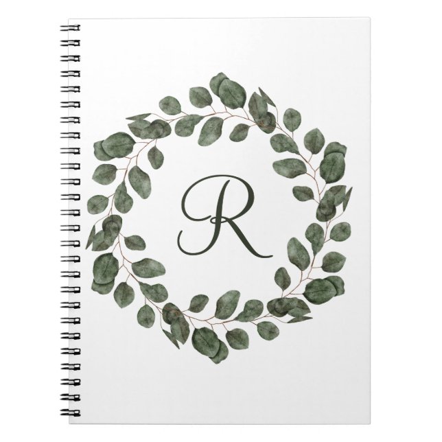 Caderno Espiral Monograma Eucalyptus deixa moderno legante (Frente)
