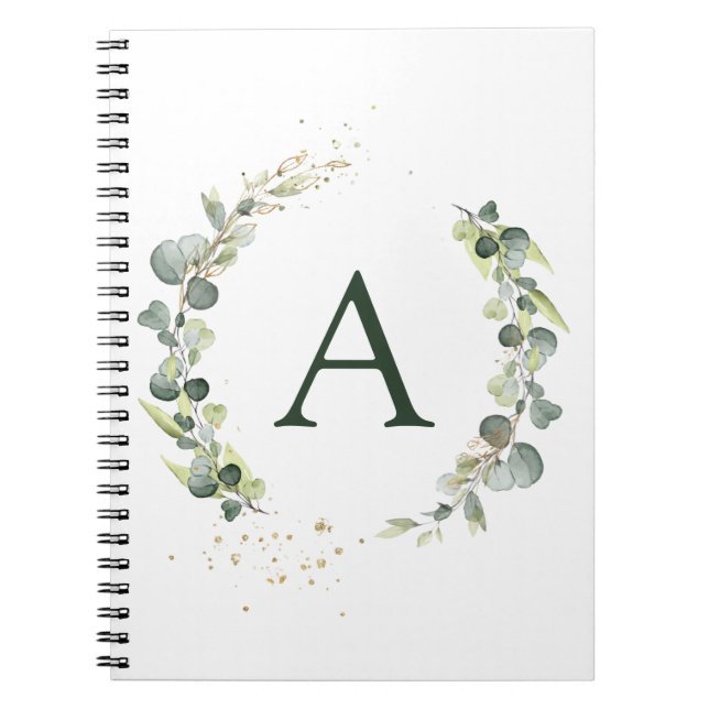 Caderno Espiral Monograma Eucalyptus Verde Botânico (Frente)