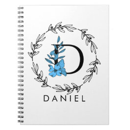 Caderno Espiral Monograma Floral Azul - Notebook Carta D