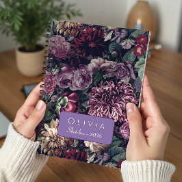 Caderno Espiral Monograma Floral Colorida Vintage