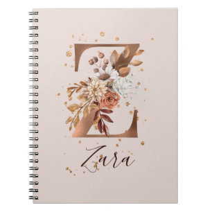 Caderno Espiral Monograma Floral de Cobre - Letra Z Flores de Qued