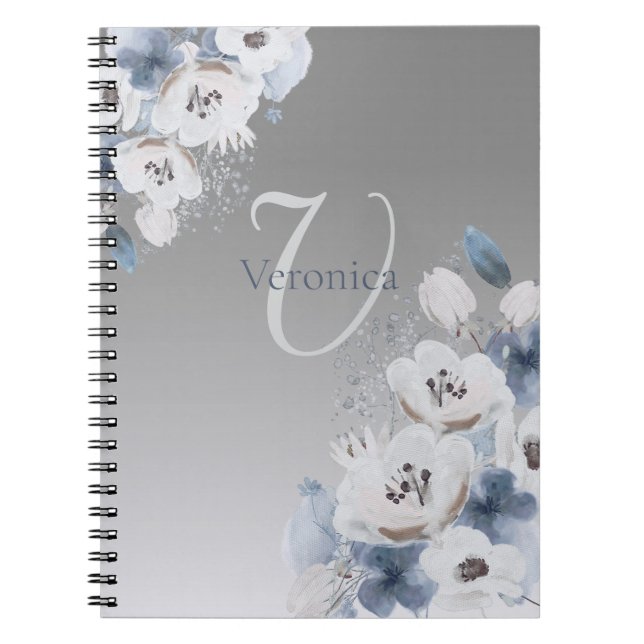 Caderno Espiral Monograma Floral de Inverno com Aquarela Personali (Frente)