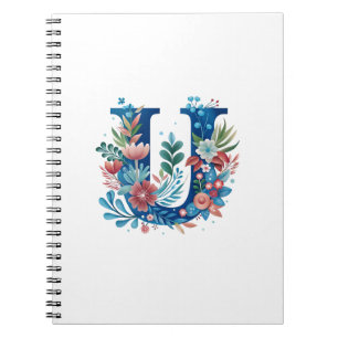 Caderno Espiral Monograma floral decorativo U