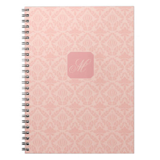 Caderno Espiral Monograma Floral Elegante Vintage Rosa