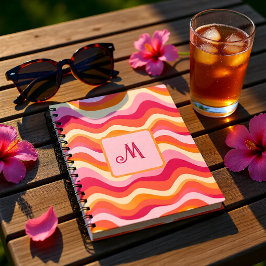 Caderno Espiral Monograma Floral Retro - Flores Rosa e Marrom