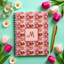 Monograma Floral Retro - Flores Rosa e Marrom