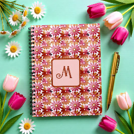 Caderno Espiral Monograma Floral Retro - Flores Rosa e Marrom