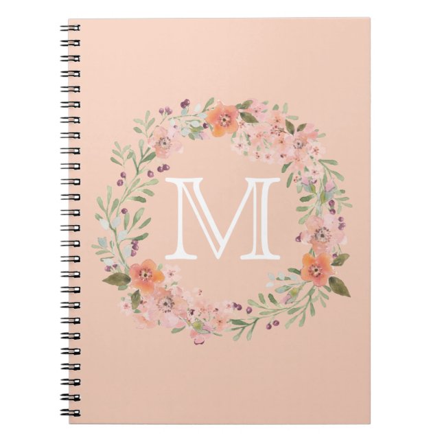 Caderno Espiral Monograma Floral Romântico Peach (Frente)