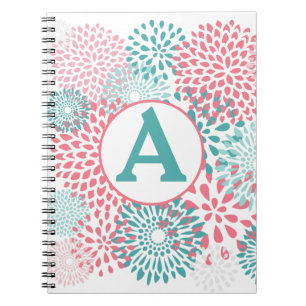 Caderno Espiral Monograma Floral Rosa
