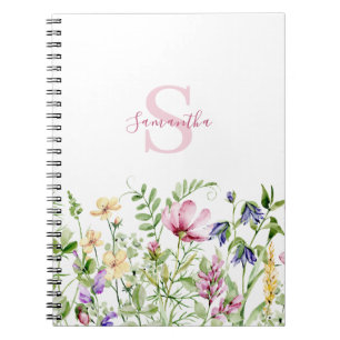 Caderno Espiral Monograma Floral Rosa Botânico