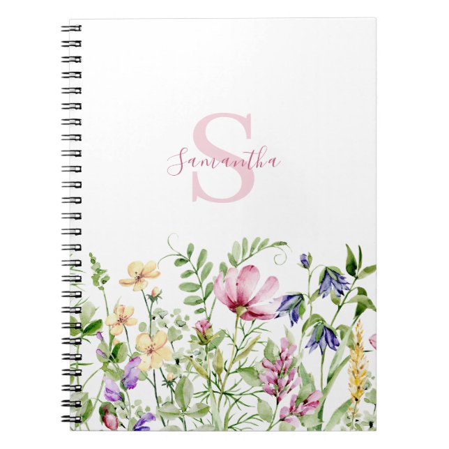 Caderno Espiral Monograma Floral Rosa Botânico (Frente)
