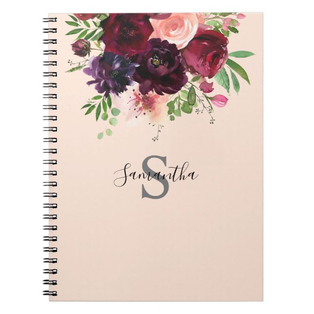 Caderno Espiral Monograma Floral Rosa Esbranquiçado (Frente)