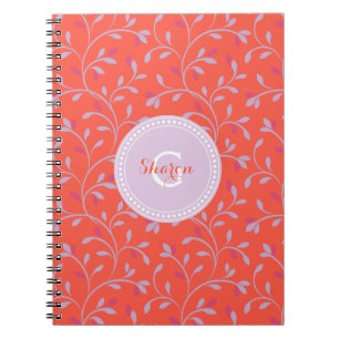 Caderno Espiral Monograma floral roxo pastel feminino bonito do