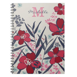 Caderno Espiral Monograma Floral Vermelho e Rosa Chic