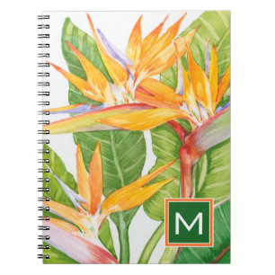 Caderno Espiral Monograma   Flores Exóticas Aquarela