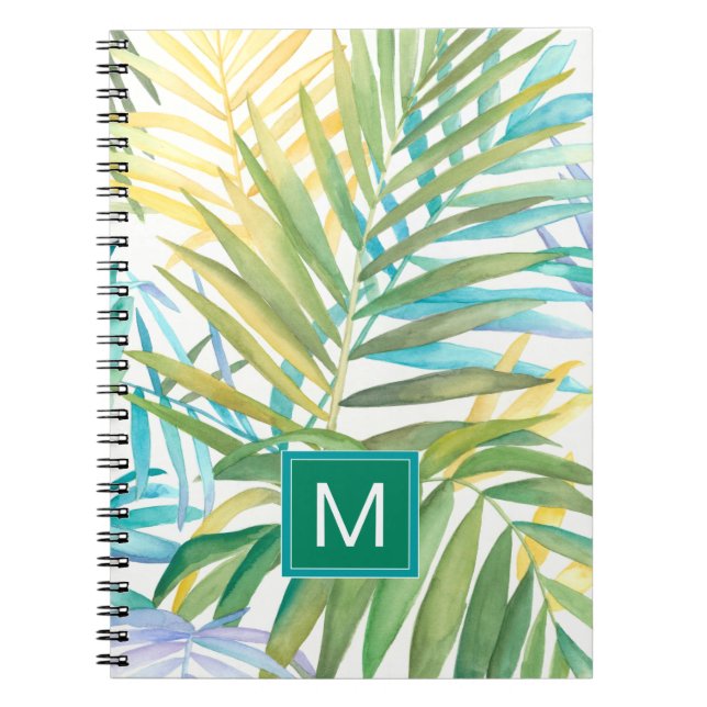 Caderno Espiral Monograma | Folhas de Palma Tropicais (Frente)