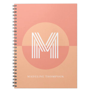 Caderno Espiral Monograma Geométrico Moderno Rosa Pêssego Chic