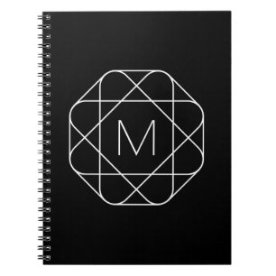Caderno Espiral Monograma Geométrico Preto e Branco