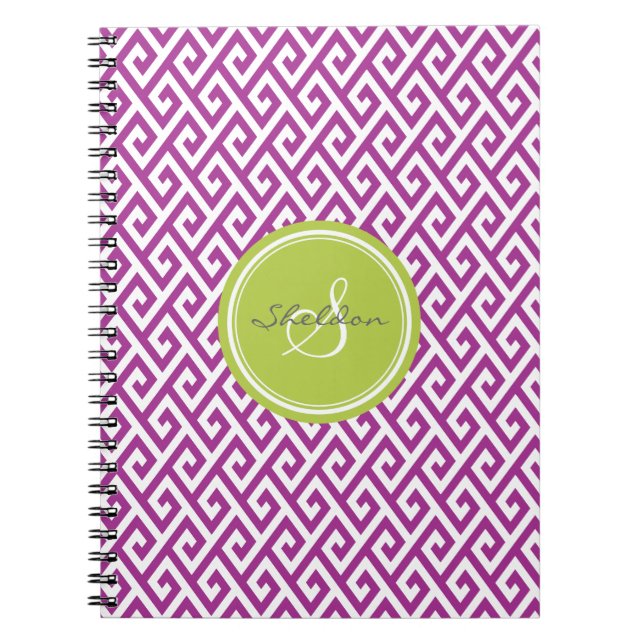 Caderno Espiral Monograma geométrico quic abstrato roxo (Frente)