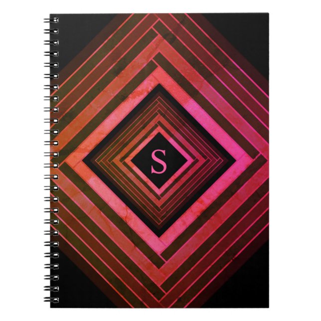 Caderno Espiral Monograma Geométrico Rosa Russo dos Quadrados Mode (Frente)