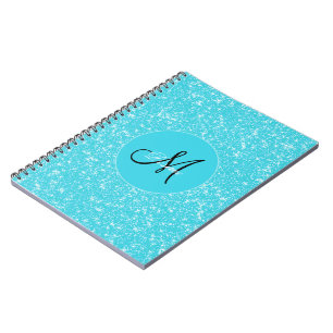 Caderno Espiral Monograma Glitter Sparkle Teal White Girly Elegant