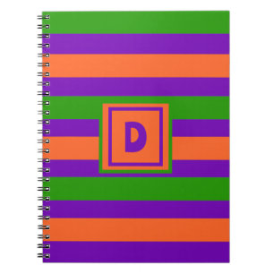 Caderno Espiral Monograma Halloween Roxo Laranja e Verde