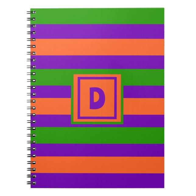 Caderno Espiral Monograma Halloween Roxo Laranja e Verde (Frente)