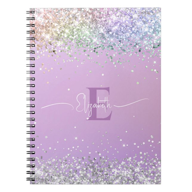 Caderno Espiral Monograma Holográfico Roxo Moderno (Frente)