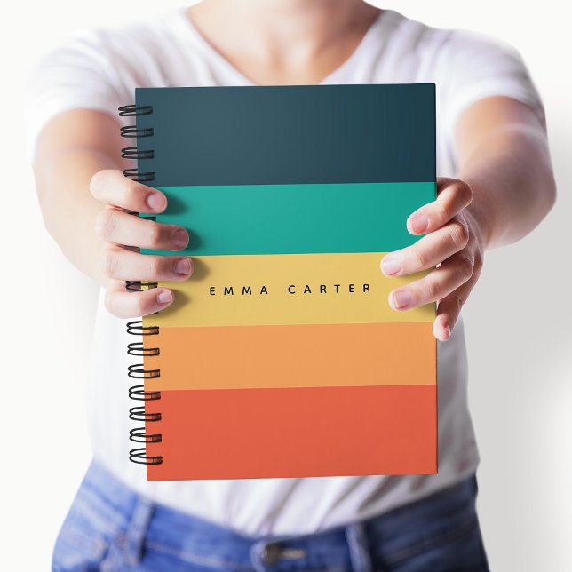 Caderno Espiral Monograma Horizontal de Colorblock Moderno (Criador carregado)