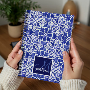 Caderno Espiral Monograma Inicial Azul Cinza Chic