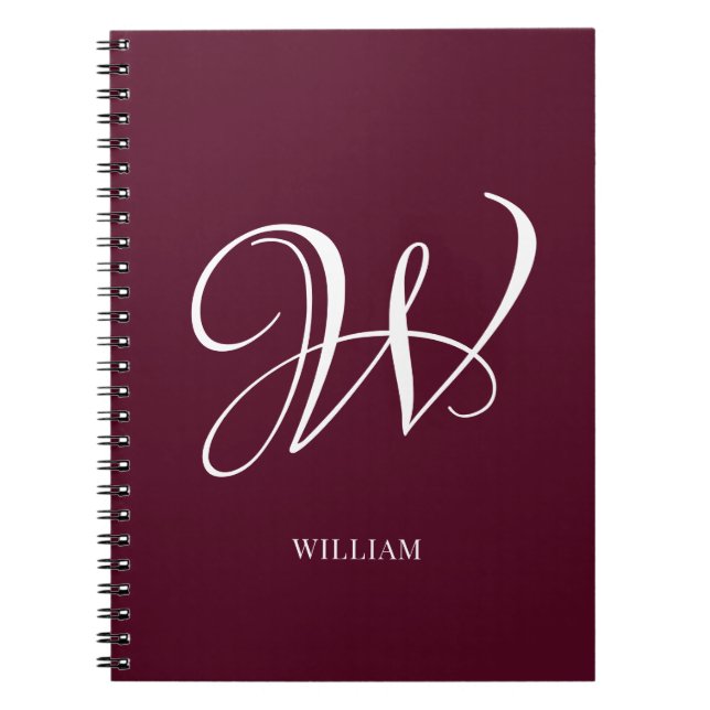 Caderno Espiral Monograma Inicial Burgundy Elegante Personalizado (Frente)