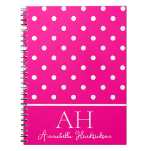 Caderno Espiral Monograma Inicial com Pontos de Bolha Rosa Neon Qu