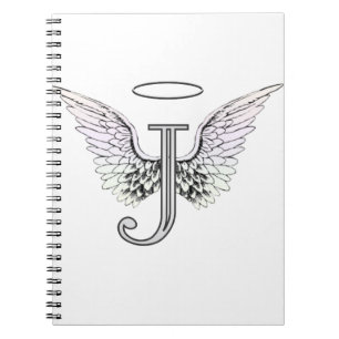 Caderno Espiral Monograma inicial da letra J com asas & halo do