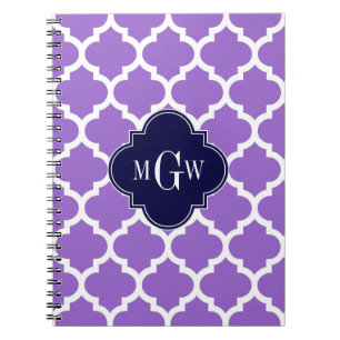 Caderno Espiral Monograma inicial do marinho 3 brancos Amethyst do