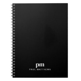 Caderno Espiral Monograma Inicial e Nome Profissional Preto Elegan