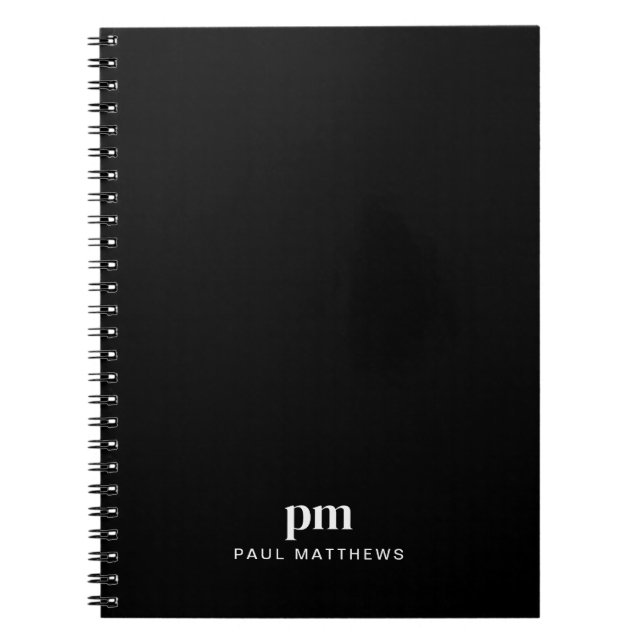 Caderno Espiral Monograma Inicial e Nome Profissional Preto Elegan (Frente)
