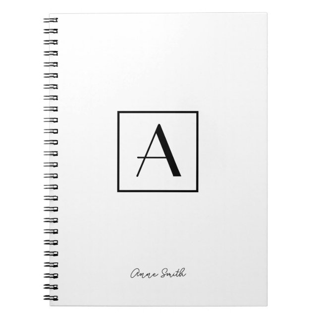 Caderno Espiral Monograma Inicial em Script Preto e Branco Profiss (Frente)