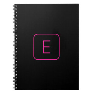 Caderno Espiral Monograma inicial estilizado moderno Rosa e Pret